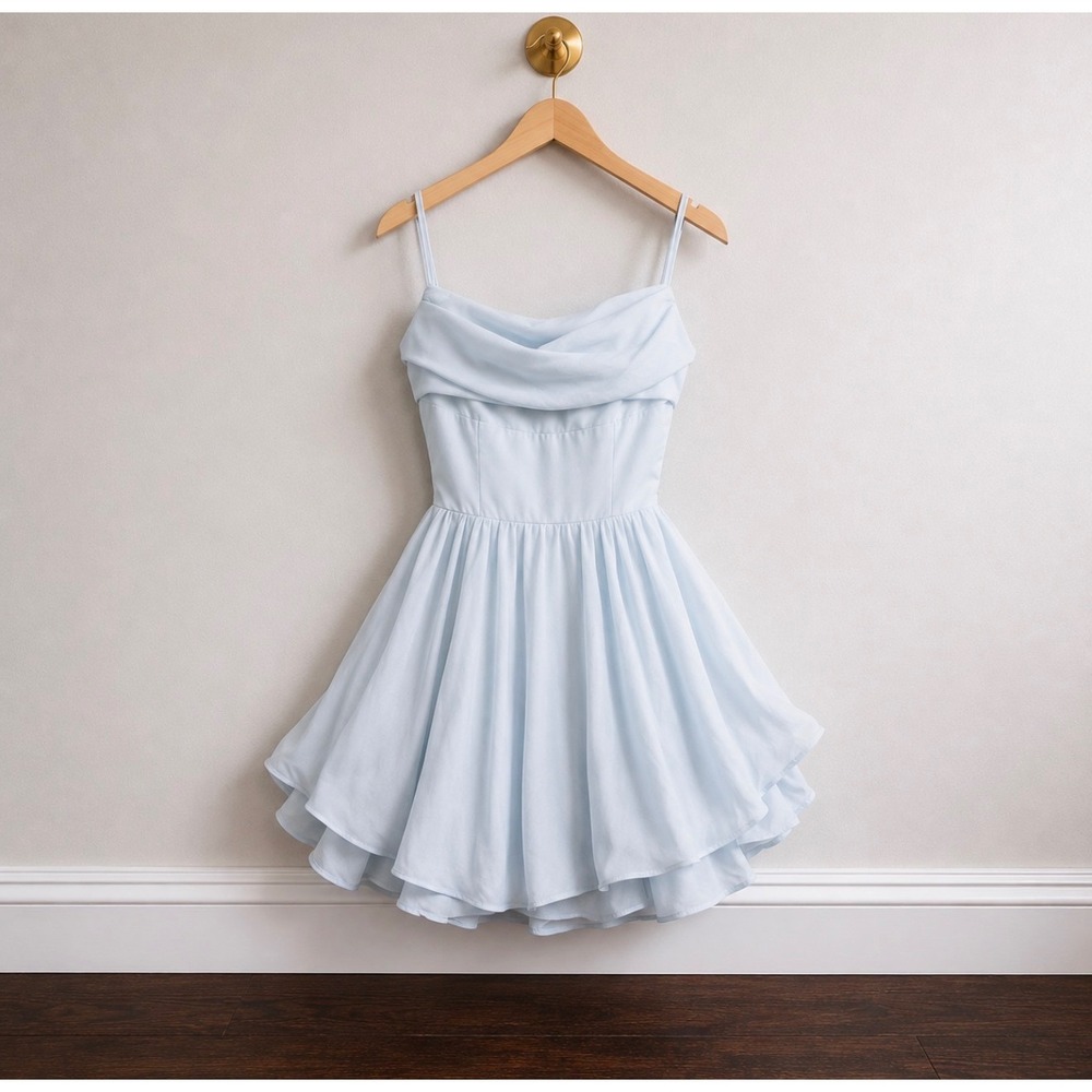Hello Molly Sky Blue Ruffle Tiered Romper Dress Cowl Neck 27595D09-S US 4